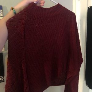 burgundy cropped knit sweater